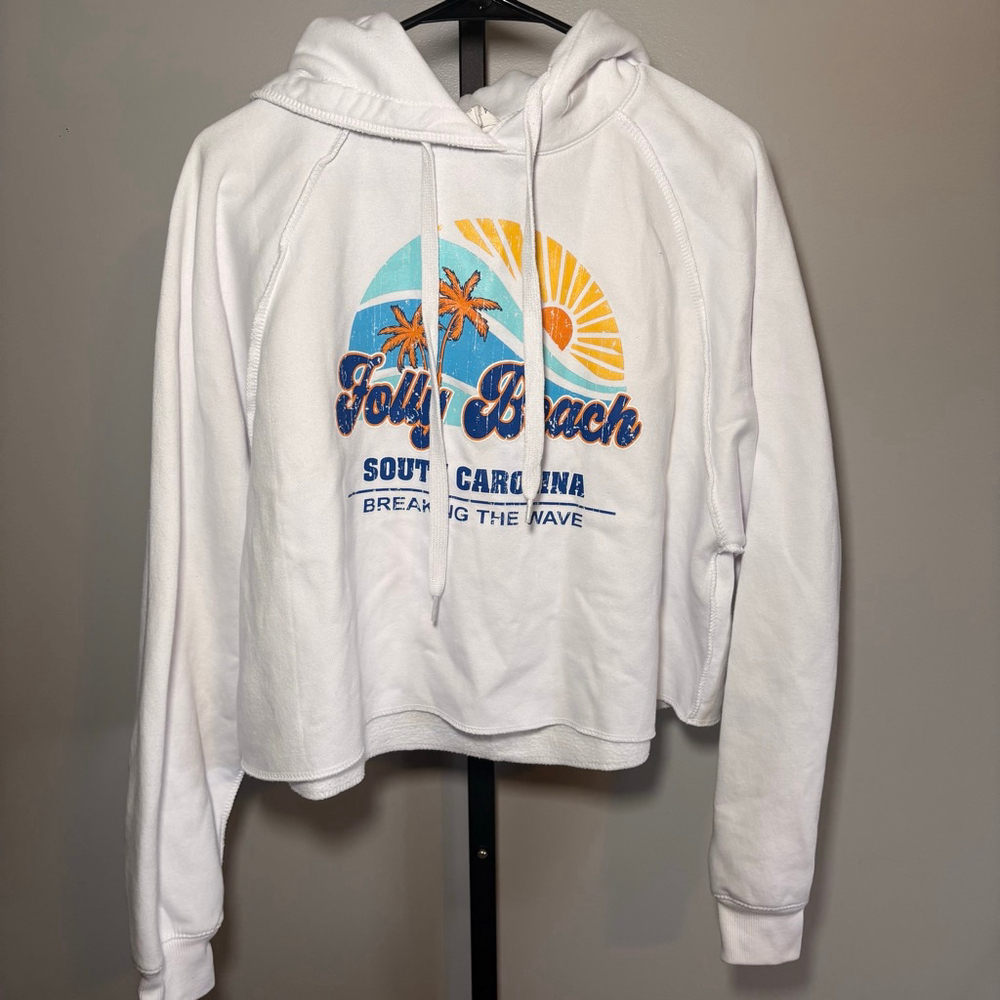 Women's Relaxx cropped White Folly Beach Hoodie M